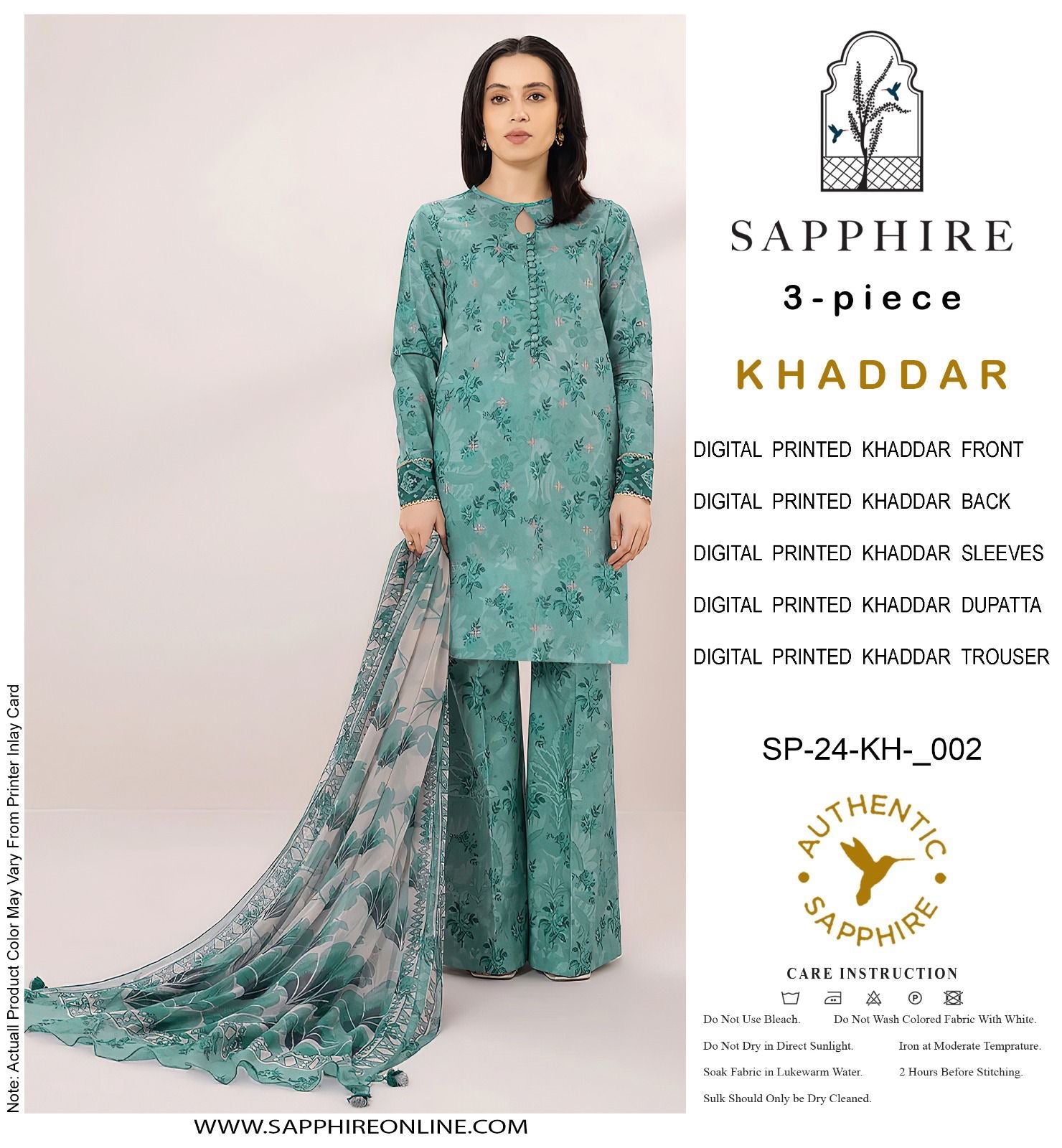 SAPPHIRE KHADDAR UNSTITCHED PRINTED 3PC STYLISH WARDROBE