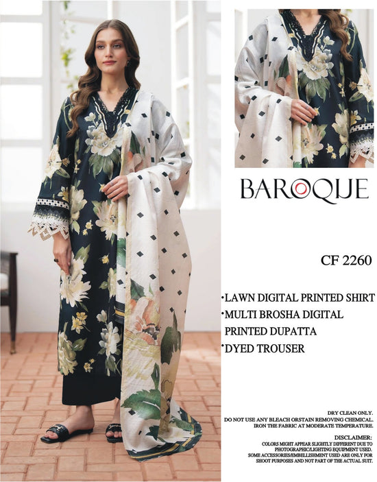 BAROQUE LAWN PRINTED UNSTICH 3PC