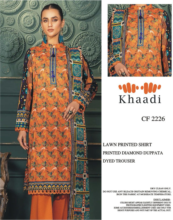 KHAADI LAWN PRINTED UNSTICH 3PC