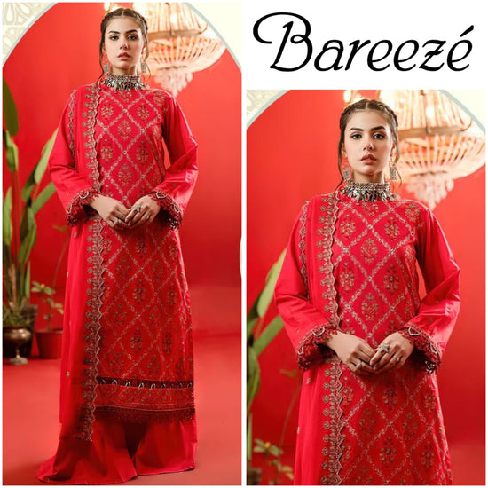 BAREEZE LAWN UNSTICH EMBROIDERED 3PC