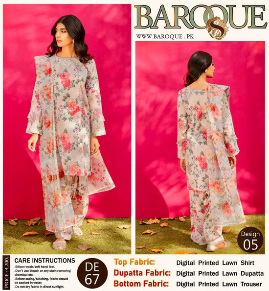 BAROQUE LAWN PRINTED UNSTICH 3PC