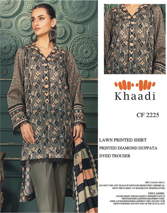 KHAADI LAWN PRINTED UNSTICH 3PC