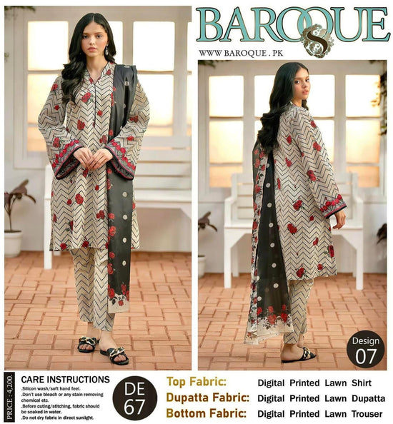 BAROQUE LAWN PRINTED UNSTICH 3PC