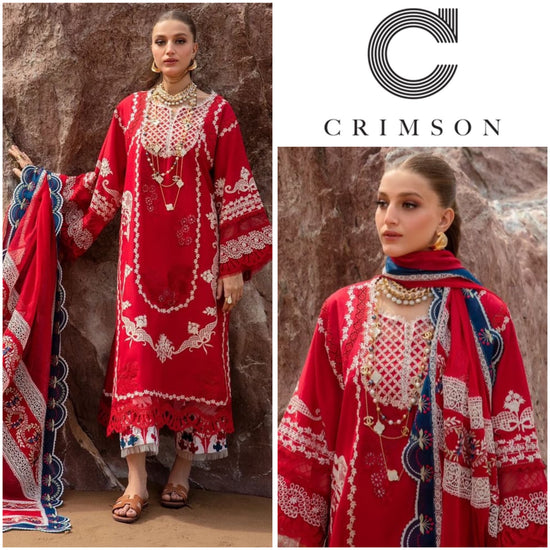 CRIMSON LAWN UNSTITCHED EMB 3PC