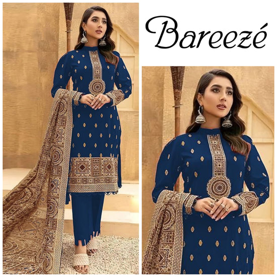 BAREEZE DHANAK UNSTITCHED EMB 3PC