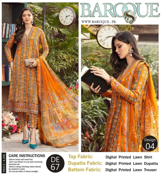 BAROQUE LAWN PRINTED UNSTICH 3PC