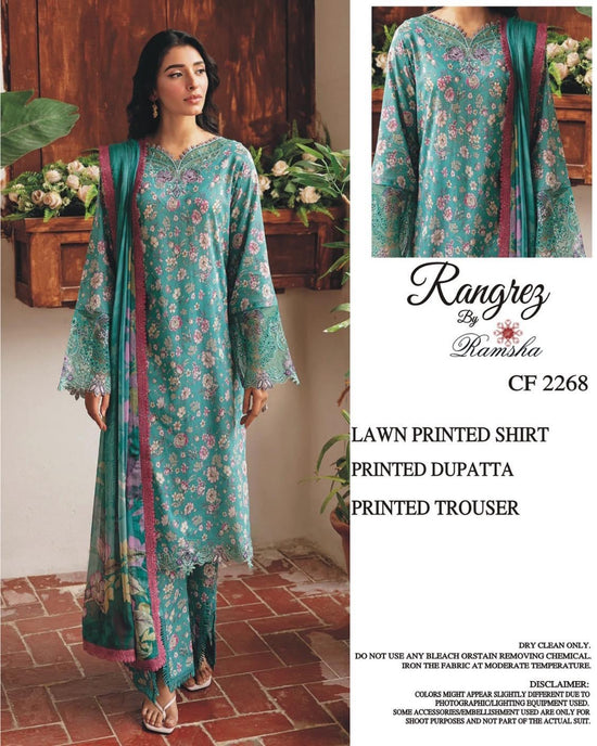 RAMSHA LAWN PRINTED UNSTICH 3PC