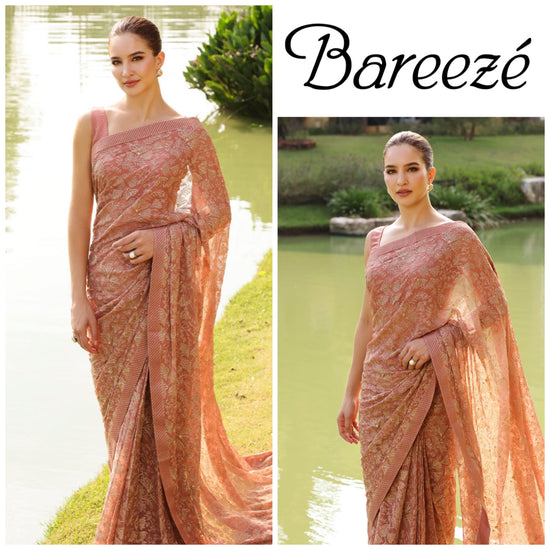 BAREEZA CHIFFON UNSTITCHED EMB SAREE