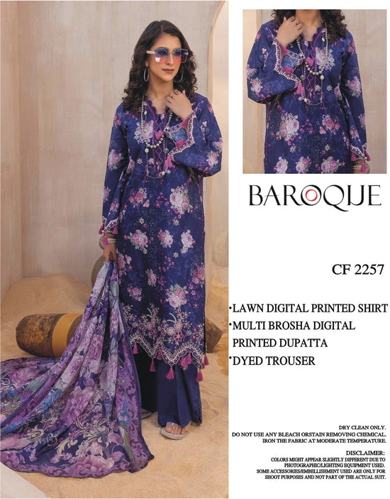 BAROQUE LAWN PRINTED UNSTICH 3PC