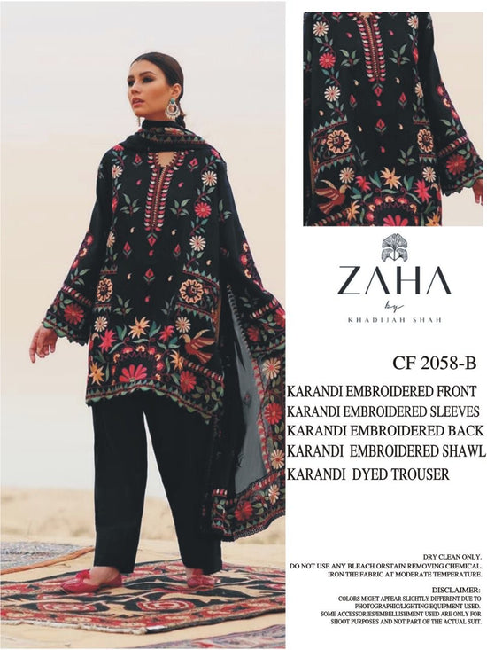 ZAHA KARANDI UNSTITCHED EMB 3PC