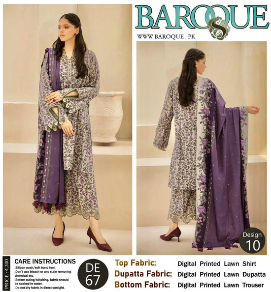 BAROQUE LAWN PRINTED UNSTICH 3PC