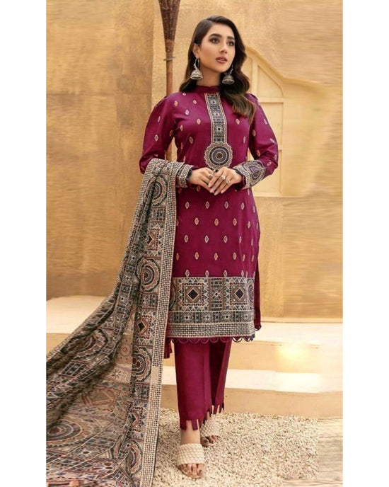 BAREEZE DHANAK UNSTITCHED EMB 3PC