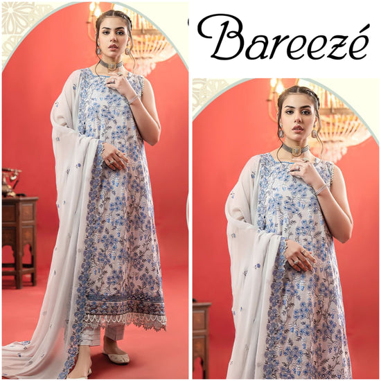 BAREEZE LAWN UNSTICH EMBROIDERED 3PC