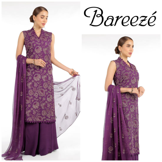 BAREEZA CHIFFON UNSTITCHED EMB SUIT