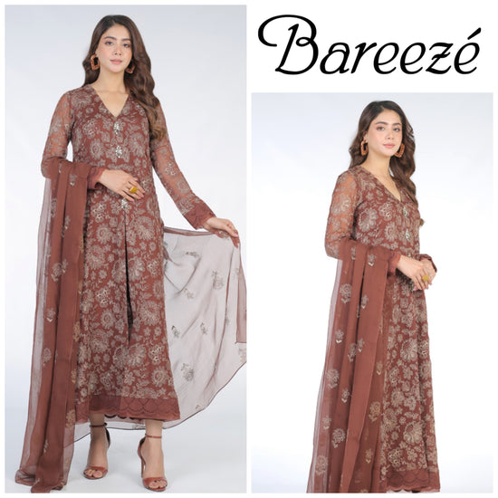 BAREEZA CHIFFON UNSTITCHED EMB SUIT