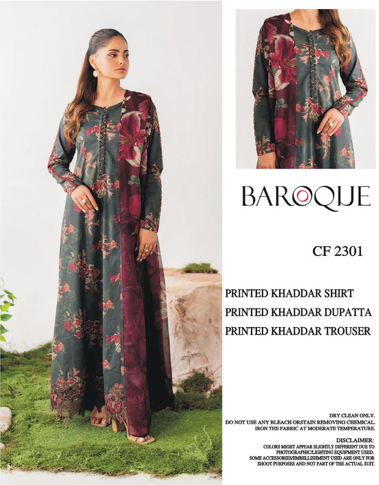 BAROQUE KHADDAR UNSTICH PRINTED 3PC