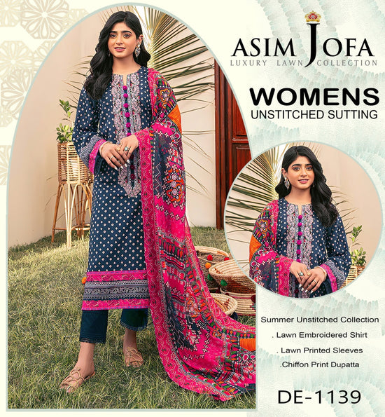 ASIM JOFA LAWN PRINTED UNSTICH 3PC