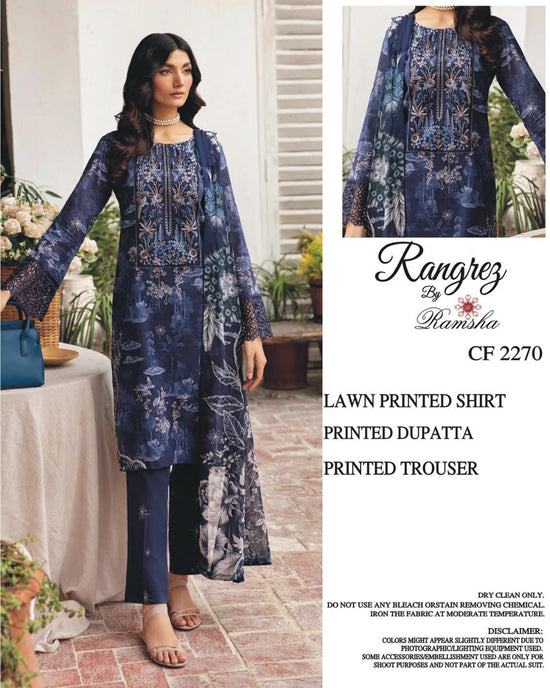 RAMSHA LAWN PRINTED UNSTICH 3PC