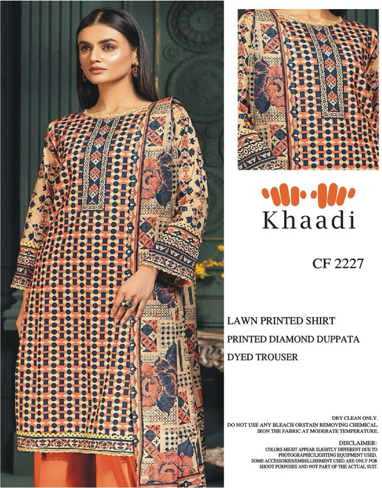 KHAADI LAWN PRINTED UNSTICH 3PC