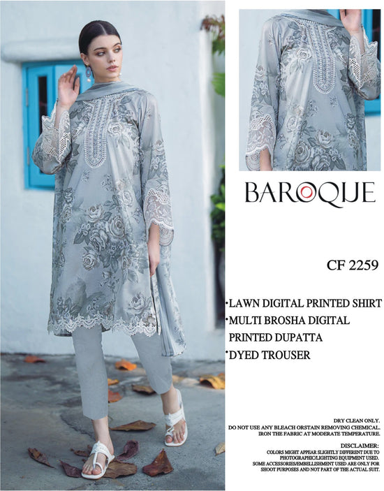 BAROQUE LAWN PRINTED UNSTICH 3PC