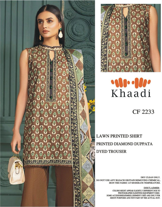 KHAADI LAWN PRINTED UNSTICH 3PC