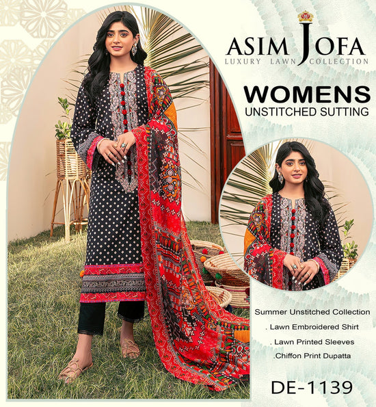 ASIM JOFA LAWN PRINTED UNSTICH 3PC