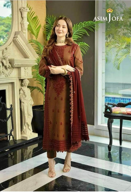 ASIM JOFA LINEN UNSTITCHED EMB 3PC