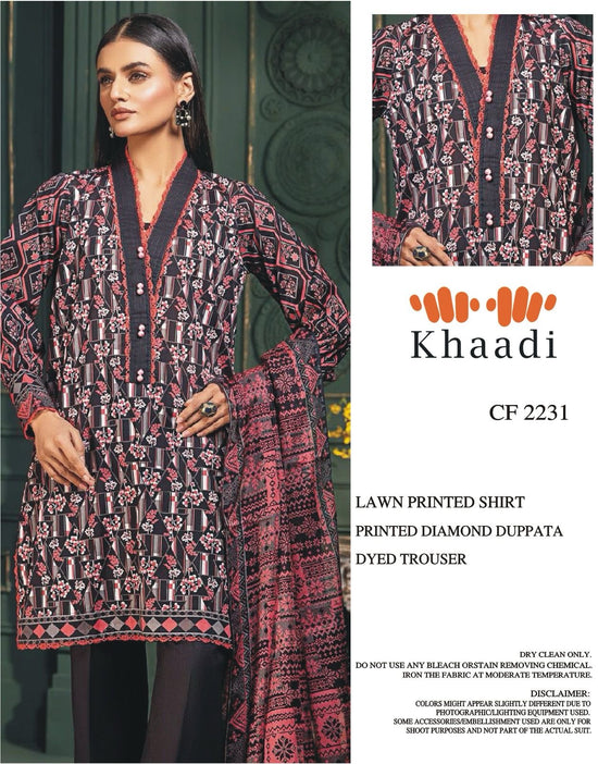 KHAADI LAWN PRINTED UNSTICH 3PC