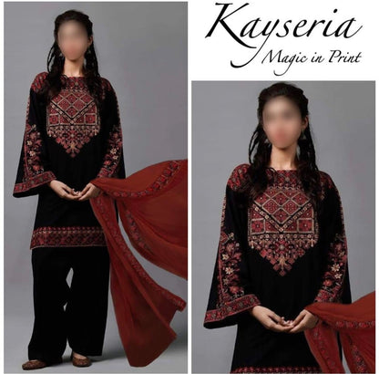 KAYSERIA LINEN UNSTITCHED EMB 2PC AND 3PC