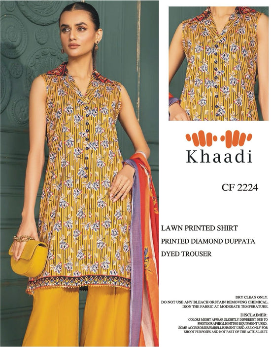 KHAADI LAWN PRINTED UNSTICH 3PC