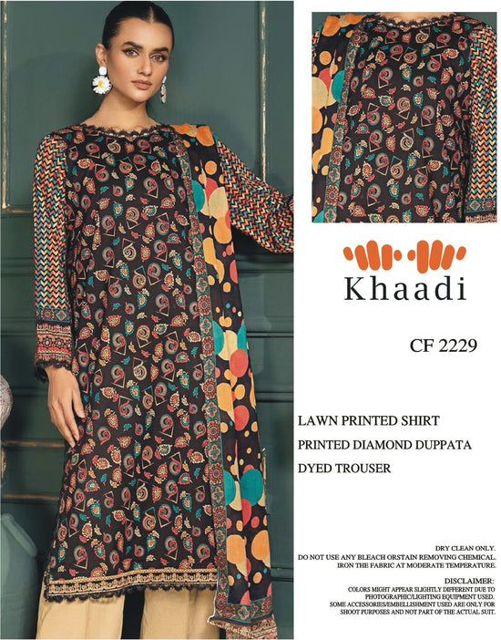 KHAADI LAWN PRINTED UNSTICH 3PC