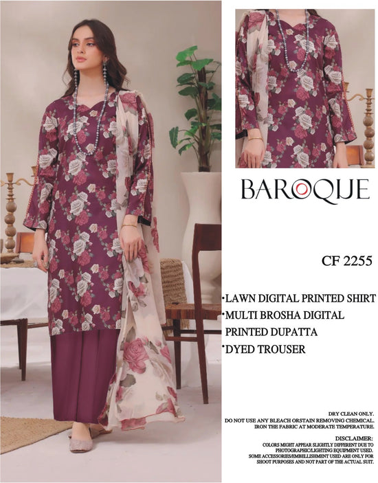 BAROQUE LAWN PRINTED UNSTICH 3PC