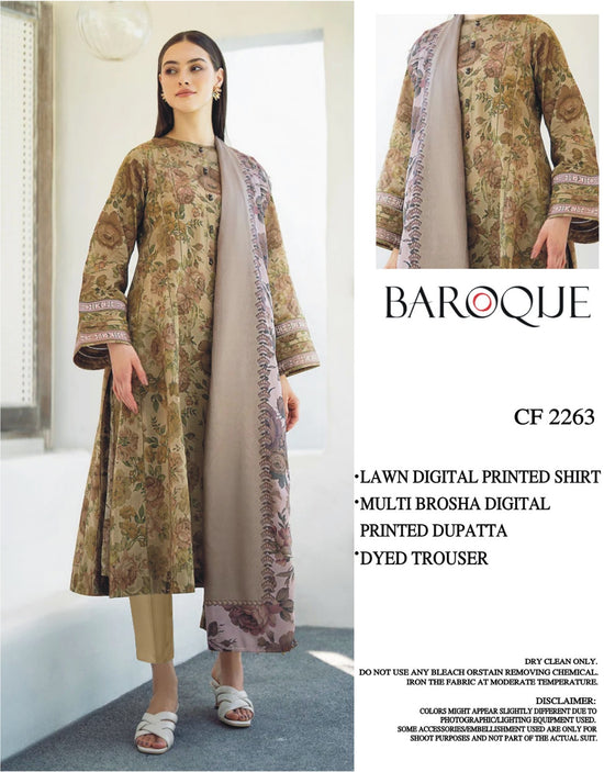 BAROQUE LAWN PRINTED UNSTICH 3PC