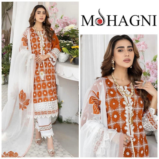 MOHAGNI LINEN UNSTITCHED EMB 3PC