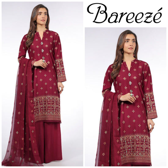 BAREEZA KRANDI UNSTITCHED EMB 3PC