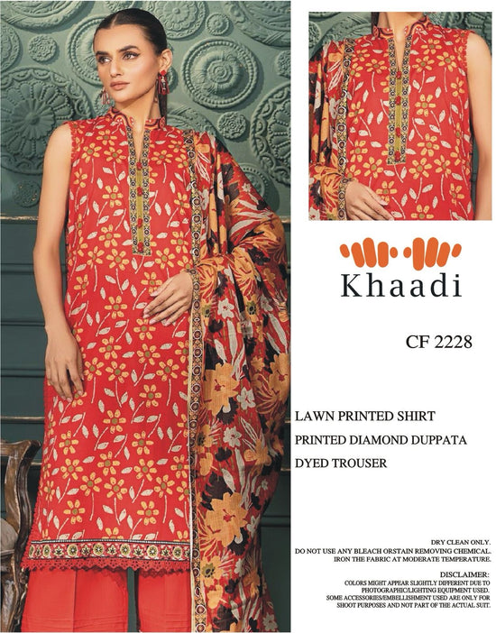 KHAADI LAWN PRINTED UNSTICH 3PC