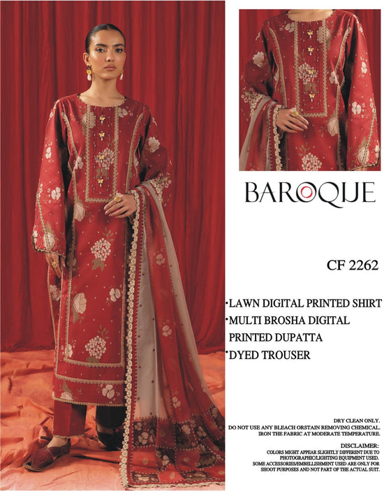 BAROQUE LAWN PRINTED UNSTICH 3PC