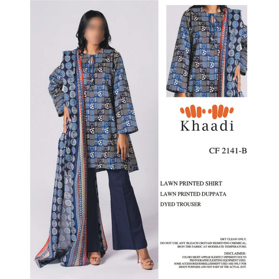 KHAADI LAWN PRINTED UNSTICH 3-PC