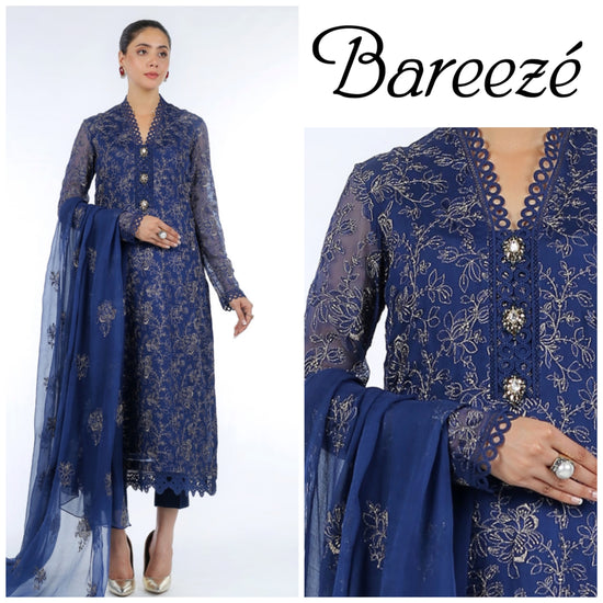 BAREEZA CHIFFON UNSTITCHED EMB SUIT