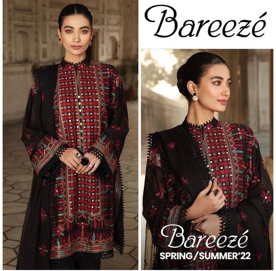 BAREEZE LAWN UNSTICH EMBROIDERED 3-PIC