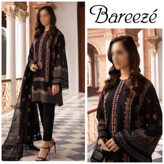 BAREEZE LAWN UNSTICH EMBROIDERED 3-PIC