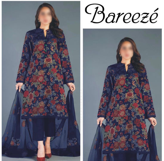 BAREEZE LAWN UNSTICH EMBROIDERED 3-PIC