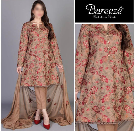 BAREEZE LAWN UNSTICH EMBROIDERED 3-PIC