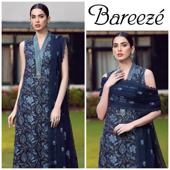 BAREEZE LAWN UNSTICH EMBROIDERED 3-PIC